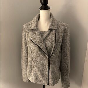 Loft Heather Gray Lined Jacket Blazer with diagonal zipper Size Med waist length